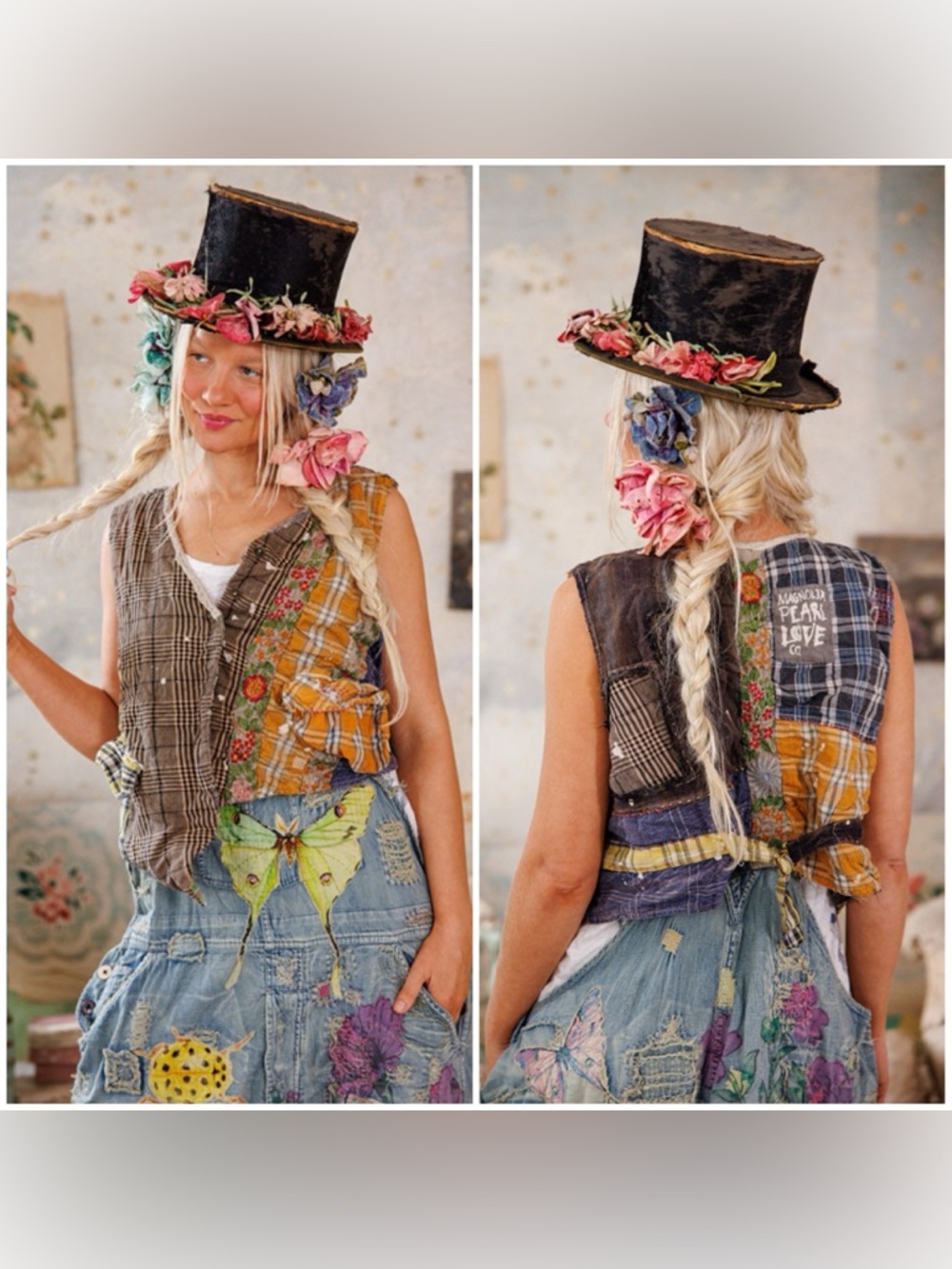Magnolia Pearl Patchwork Andriy Vest in Madras Yellow EUC